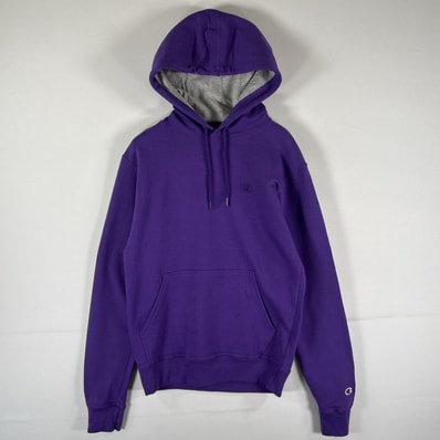 古着 チャンピオン Champion パーカー プルオーバー フーディ スウェット ワンポイントロゴ刺繍 無地 S パープル メンズ