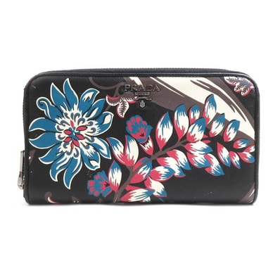 プラダ PRADA ラウンドファスナー長財布 レザー ブラック/マルチカラー ユニセックス 1M0506【中古】 h32341a