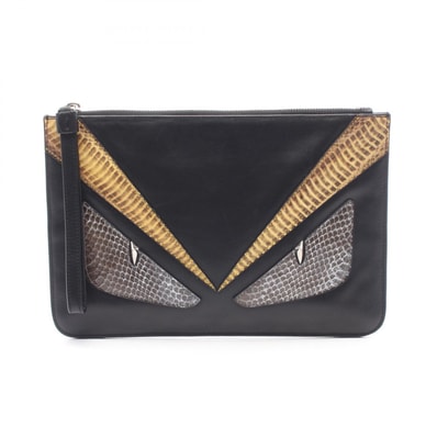 フェンディ FENDI バグズアイ モンスター セカンドバッグ クラッチバッグ バッグ ラムスキン(羊革) エキゾチックレザー レディース ブラック系 / ブラウン系 / マルチカラー 【中古】