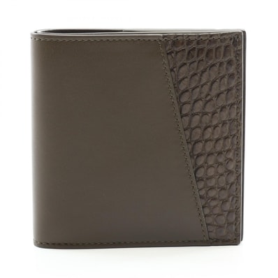 ボッテガヴェネタ BOTTEGA VENETA 二つ折り財布 財布 レザー エキゾチックレザー メンズ カーキ系 【中古】