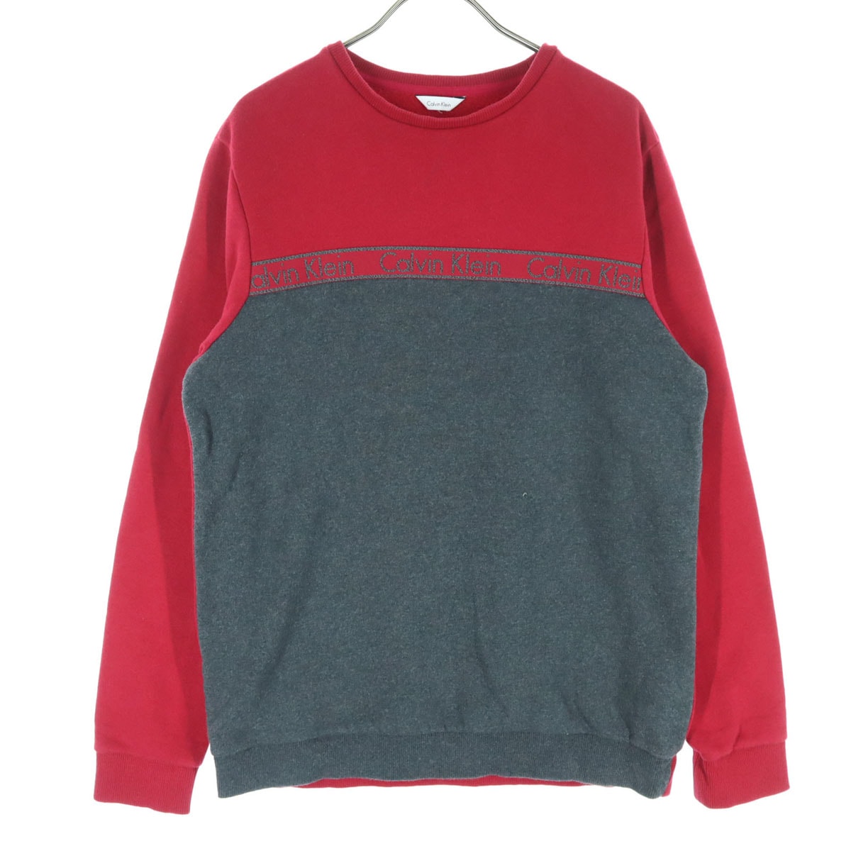 Calvin klein カルバンクライン バイカラー 裏起毛 長袖 スウェット レッド系 グレー