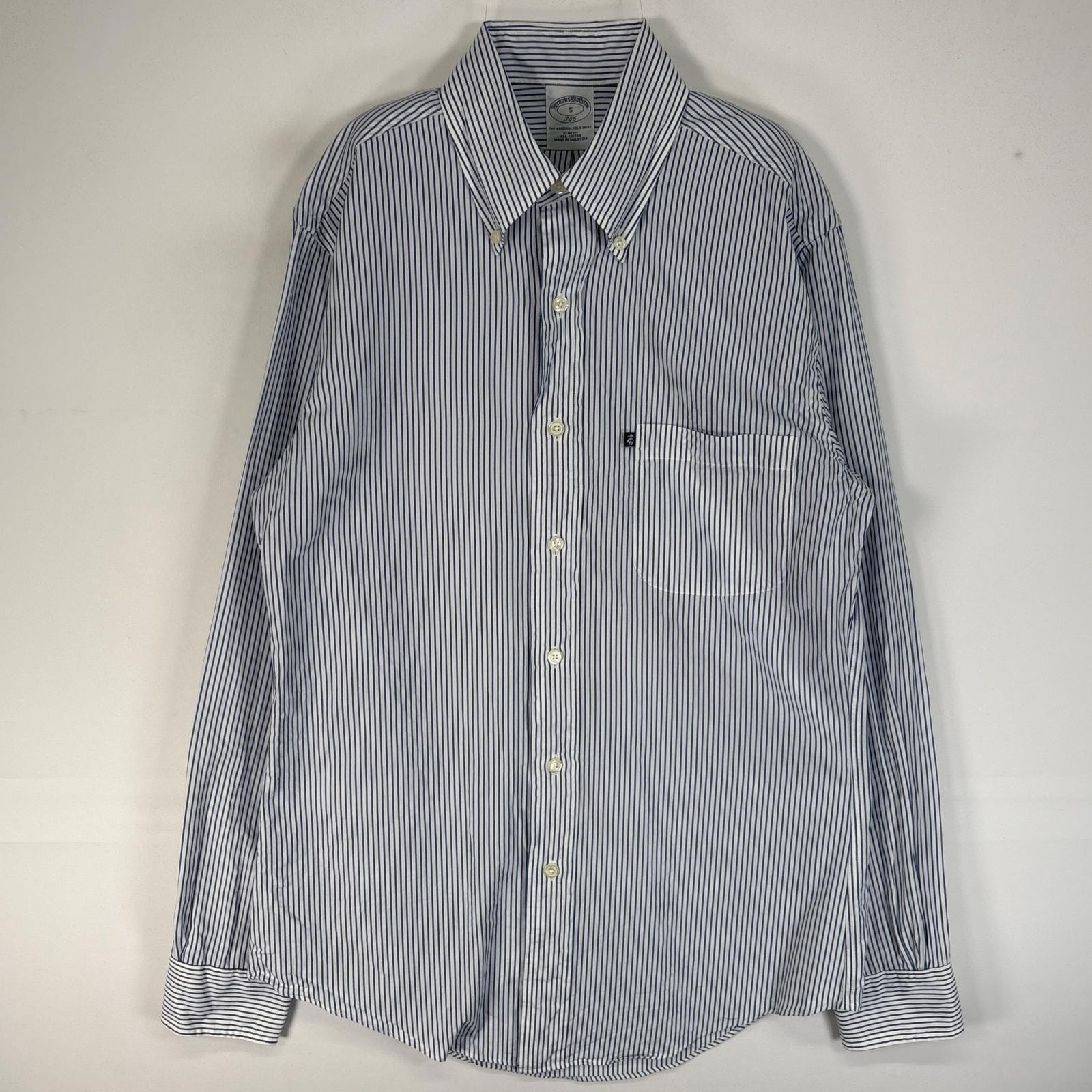 古着 ブルックスブラザーズ Brooks Brothers 長袖シャツ 346 SLIM FIT ワンポイント ロゴ S  ブルー系 ストライプ メンズ