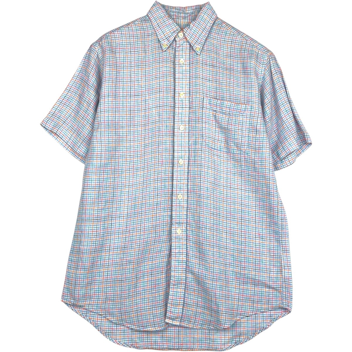 古着 ブルックスブラザーズ Brooks Brothers 346 チェック柄 半袖 リネン ボタンダウンシャツ メンズS相当/eaa641803