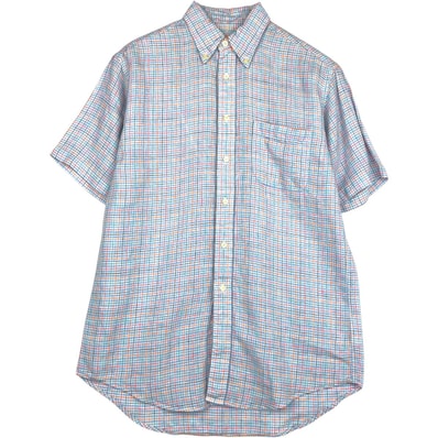 古着 ブルックスブラザーズ Brooks Brothers 346 チェック柄 半袖 リネン ボタンダウンシャツ メンズS相当/eaa641803