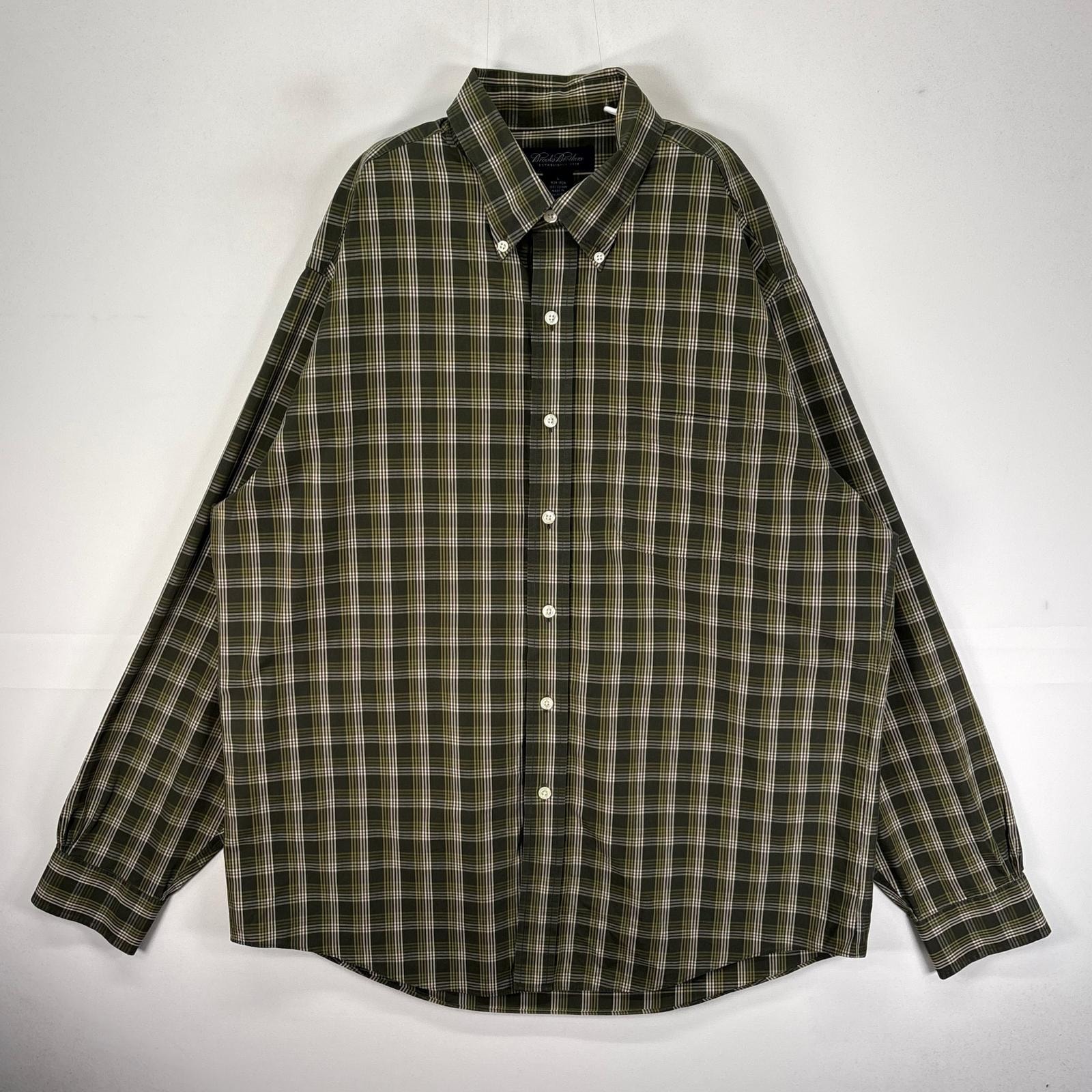 古着 ブルックスブラザーズ Brooks Brothers 長袖シャツ ボタンダウン 胸ポケット L  カーキ系 チェック メンズ