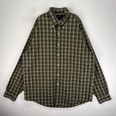 古着 ブルックスブラザーズ Brooks Brothers 長袖シャツ ボタンダウン 胸ポケット L カーキ系 チェック メンズ
