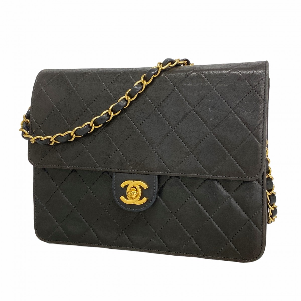 【6ce6431-k】シャネル ショルダーバッグ マトラッセ チェーンショルダー ラムスキン ブラック ゴールド金具【中古】レディース
