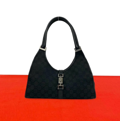 GUCCI グッチ ジャッキー 金具 キャンバス レザー ショルダーバッグ ブラック
19354