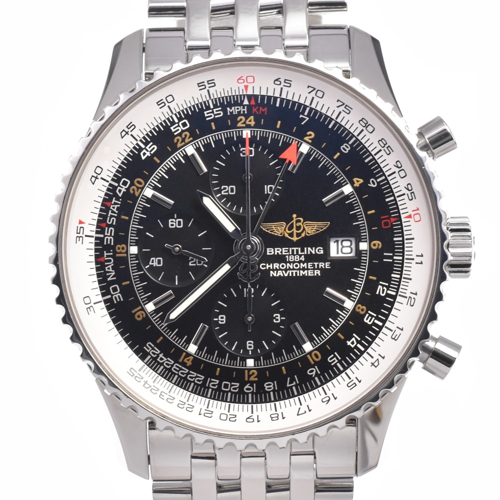 ブライトリング BREITLING A24322 ナビタイマー クロノグラフ ブラック 自動巻き メンズ 美品 腕時計 J#150340