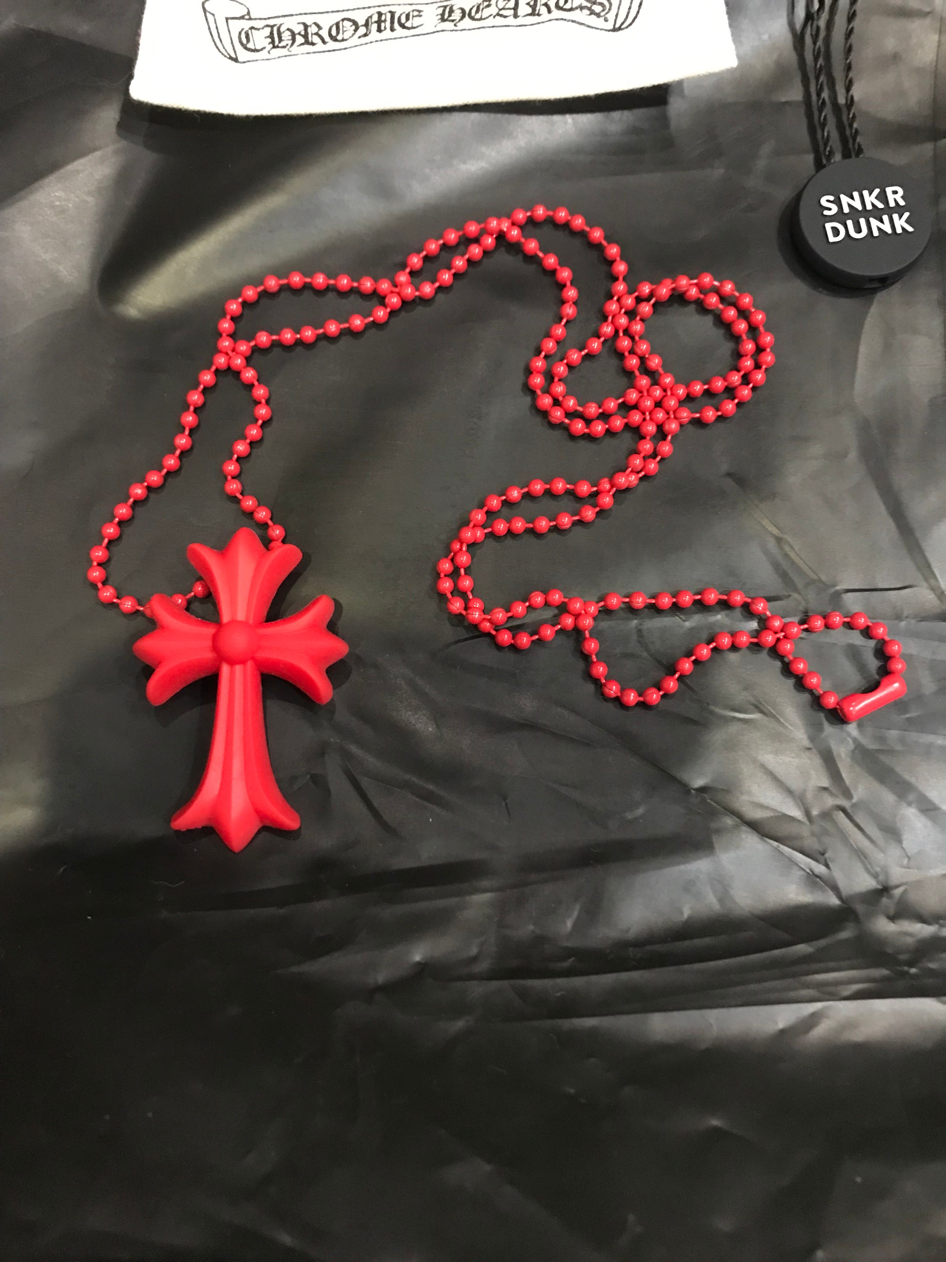 Chrome Hearts Reverse Small CH Cross Silicon Necklace "Red"