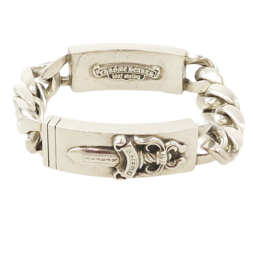 クロムハーツ ダブルIDブレスレット w/ダガー＆フローラル クロス w/クラシック リンク "シルバー"