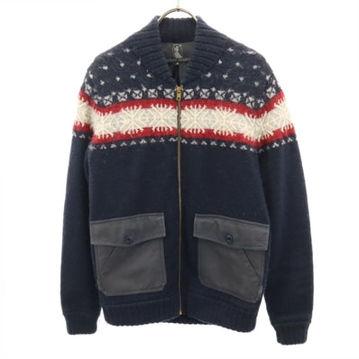 HYSTERIC GLAMOUR ヒステリックグラマー ノルディック柄 ニットジャケット S ネイビー ブルゾン