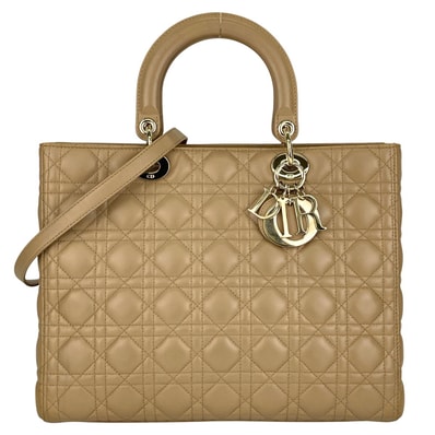 Christian Dior クリスチャンディオール レディディオール カナージュ ラージ 2WAYバッグ ハンドバッグ ラムスキン ベージュ レディース【中古】