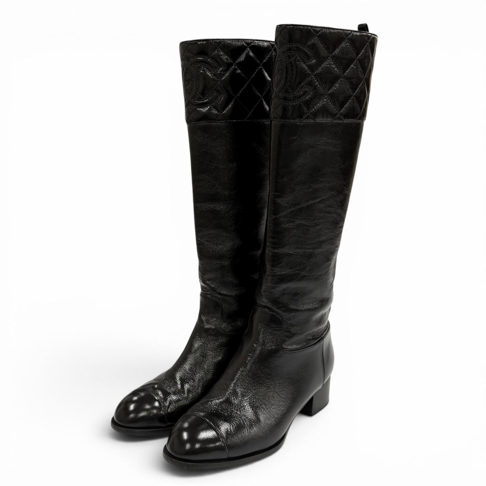 美品 シャネル ロングブーツ ブラック 37.5 23B G45201