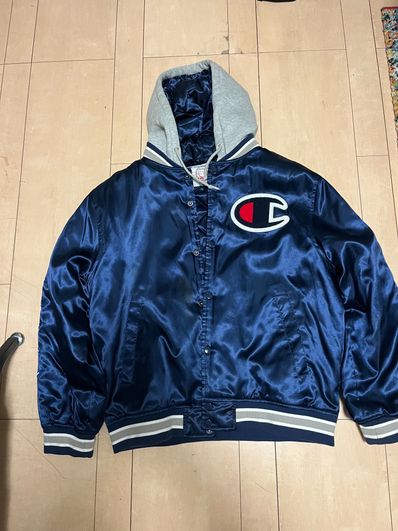 Supreme / Champion® Hooded Satin Varsity Jacket "navy"