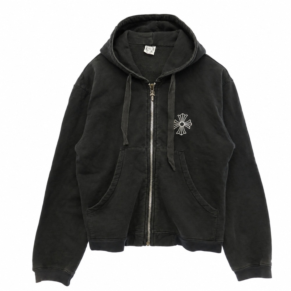 CHROME HEARTS クロムハーツ(原本無) OLD オールド ダガージップ フローラル フーディー パーカー ブラック系 XS【中古】