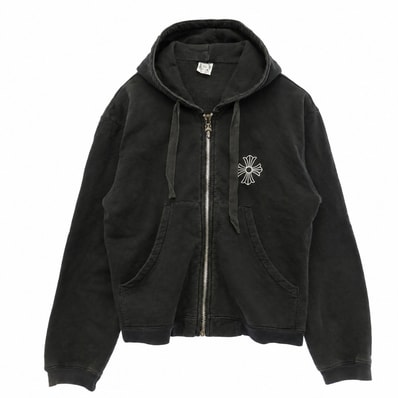 CHROME HEARTS クロムハーツ(原本無) OLD オールド ダガージップ フローラル フーディー パーカー ブラック系 XS【中古】