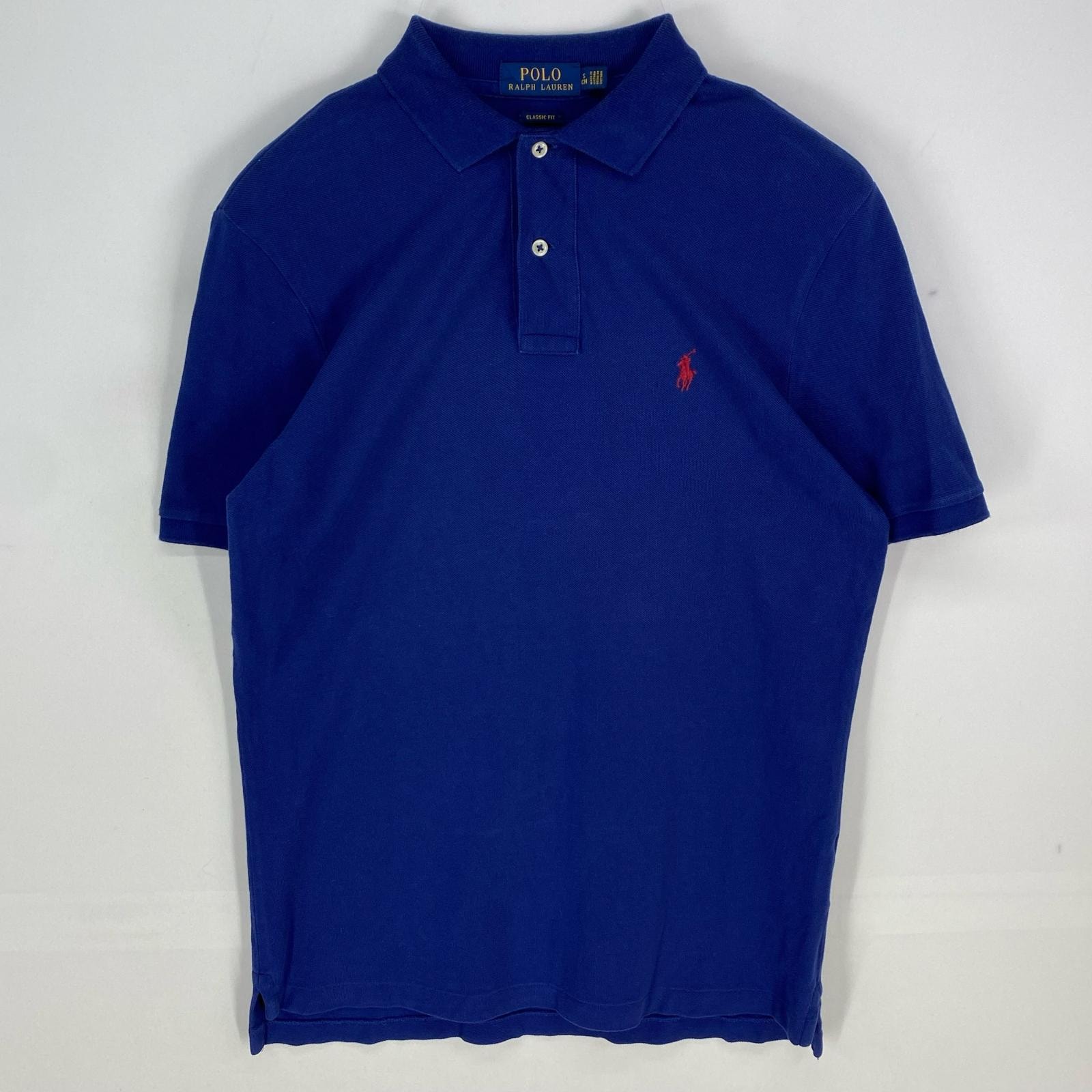 古着 ポロ・ラルフローレン POLO RALPH LAUREN 鹿の子 半袖シャツ ワンポイント 刺繍 ポロシャツ ハーフボタン ブルー系 メンズ