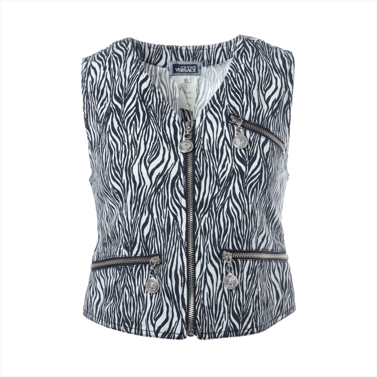 ヴェルサーチ VERSACE コットン ゼブラ柄 10 ノースリーブ メドゥーサ ベスト【中古】