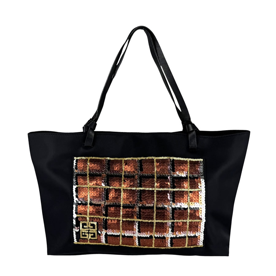 ジバンシィ GIVENCHY ハンドバッグ トートバッグ ナイロン/スパンコール ブラック/ブロンズ レディース【中古】 z11051