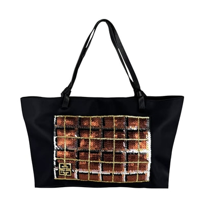 ジバンシィ GIVENCHY ハンドバッグ トートバッグ ナイロン/スパンコール ブラック/ブロンズ レディース【中古】 z11051