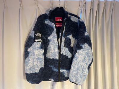 Supreme x The North Face Bleached Denim Print Fleece Jacket "Indigo"