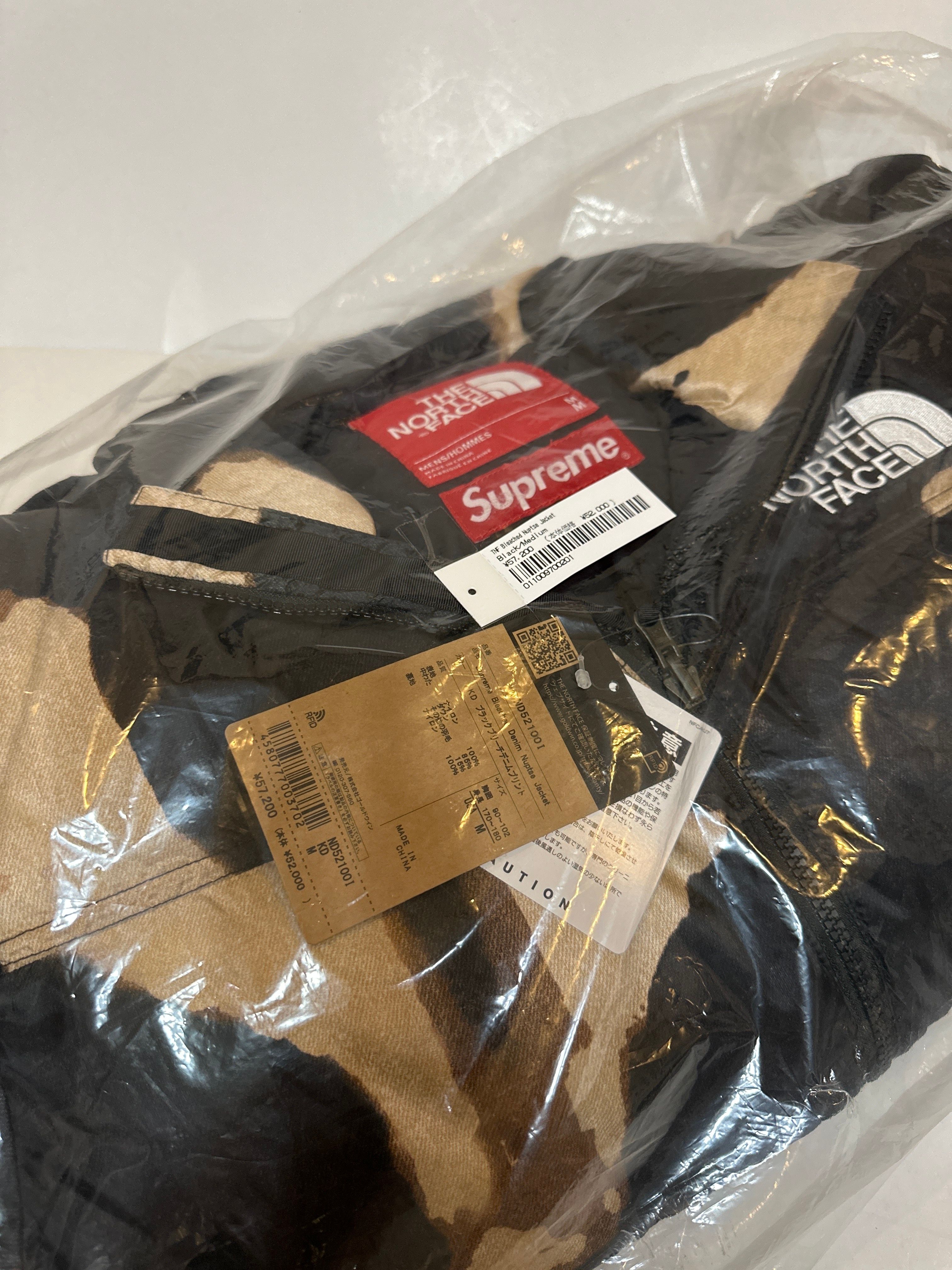 Supreme x The North Face Bleached Denim Print Nuptse Jacket "Black"