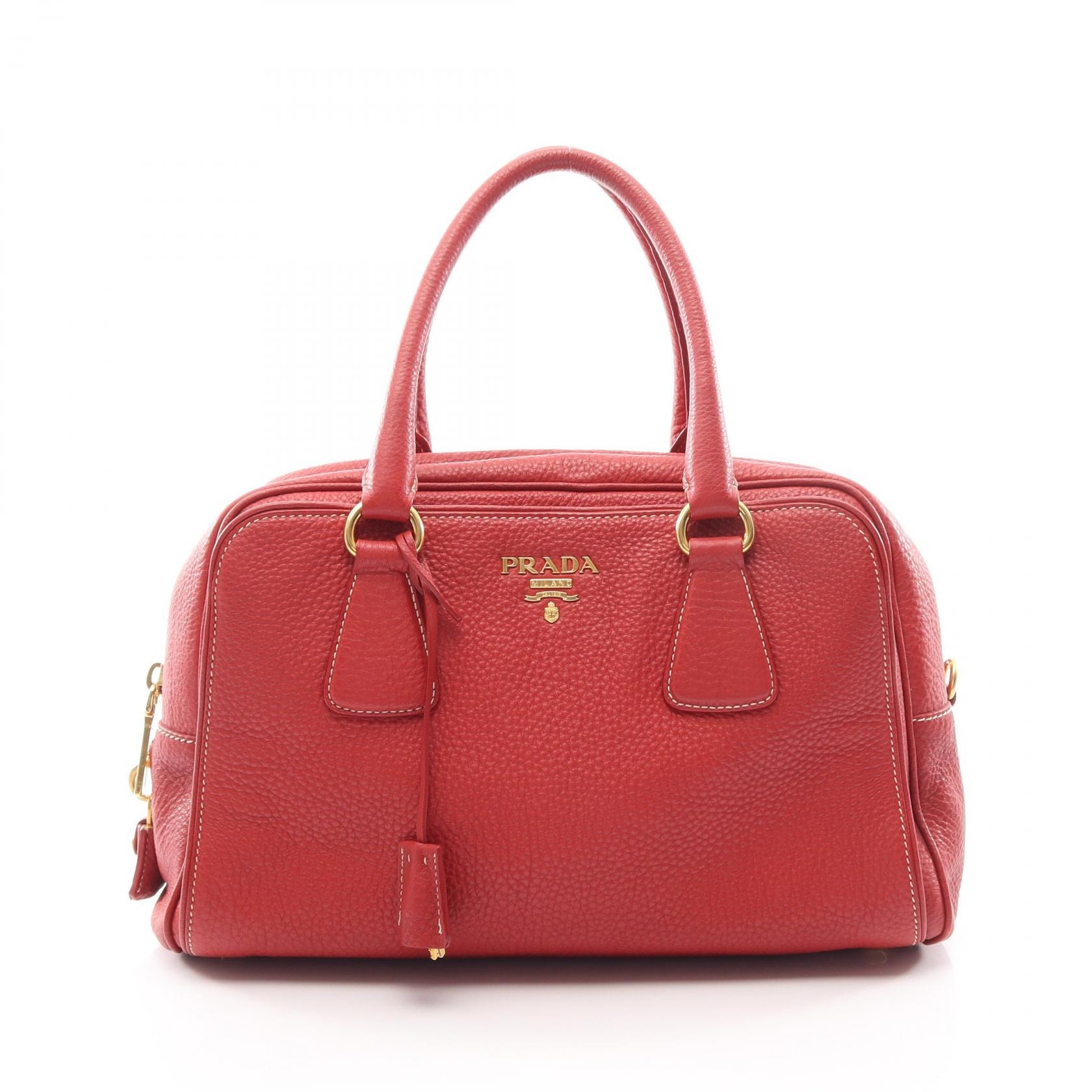 プラダ PRADA ロゴ ハンドバッグ バッグ レザー レディース レッド系 【中古】