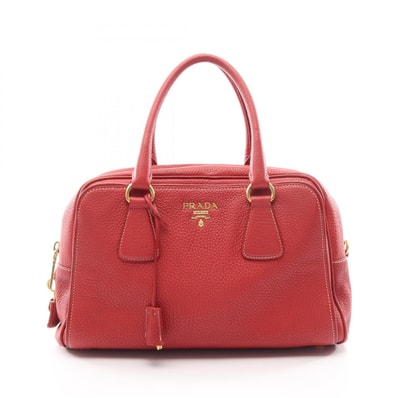 プラダ PRADA ロゴ ハンドバッグ バッグ レザー レディース レッド系 【中古】