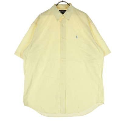RALPH LAUREN ラルフローレン コットン ワンポイントロゴ 半袖 ボタンダウンシャツ L ライトイエロー