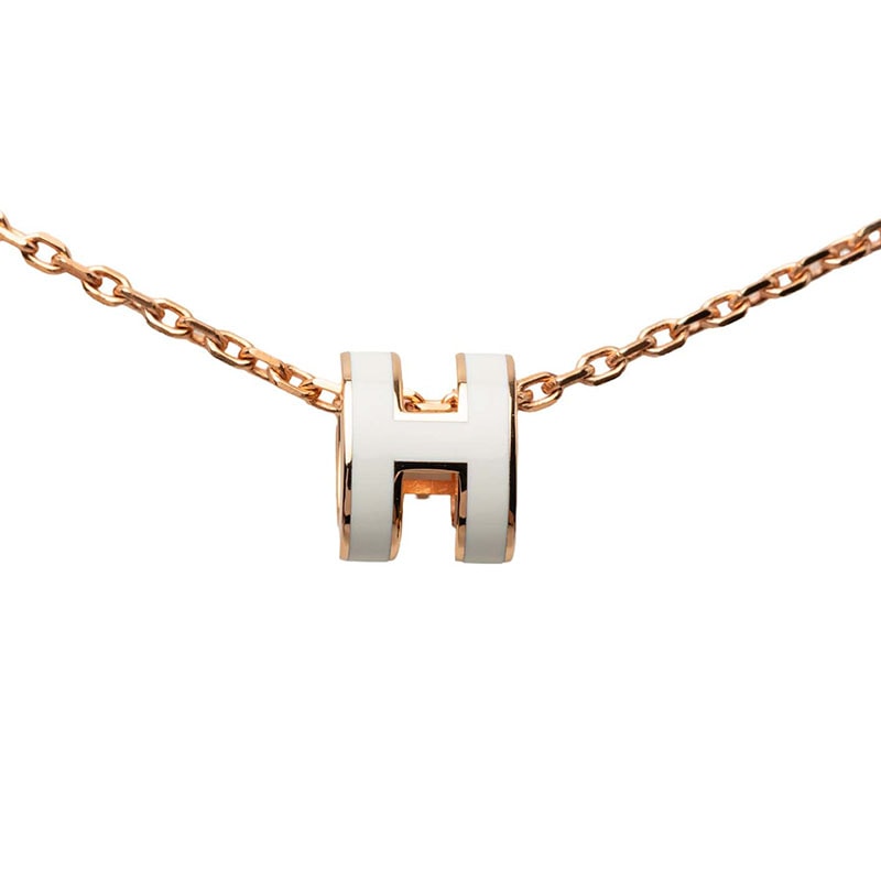 エルメス ミニ ポップアッシュ ポップH ペンダント ネックレス ピンクゴールド ホワイト メッキ エナメル レディース HERMES 【中古】