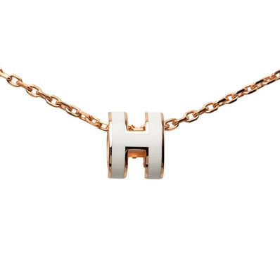 エルメス ミニ ポップアッシュ ポップH ペンダント ネックレス ピンクゴールド ホワイト メッキ エナメル レディース HERMES 【中古】