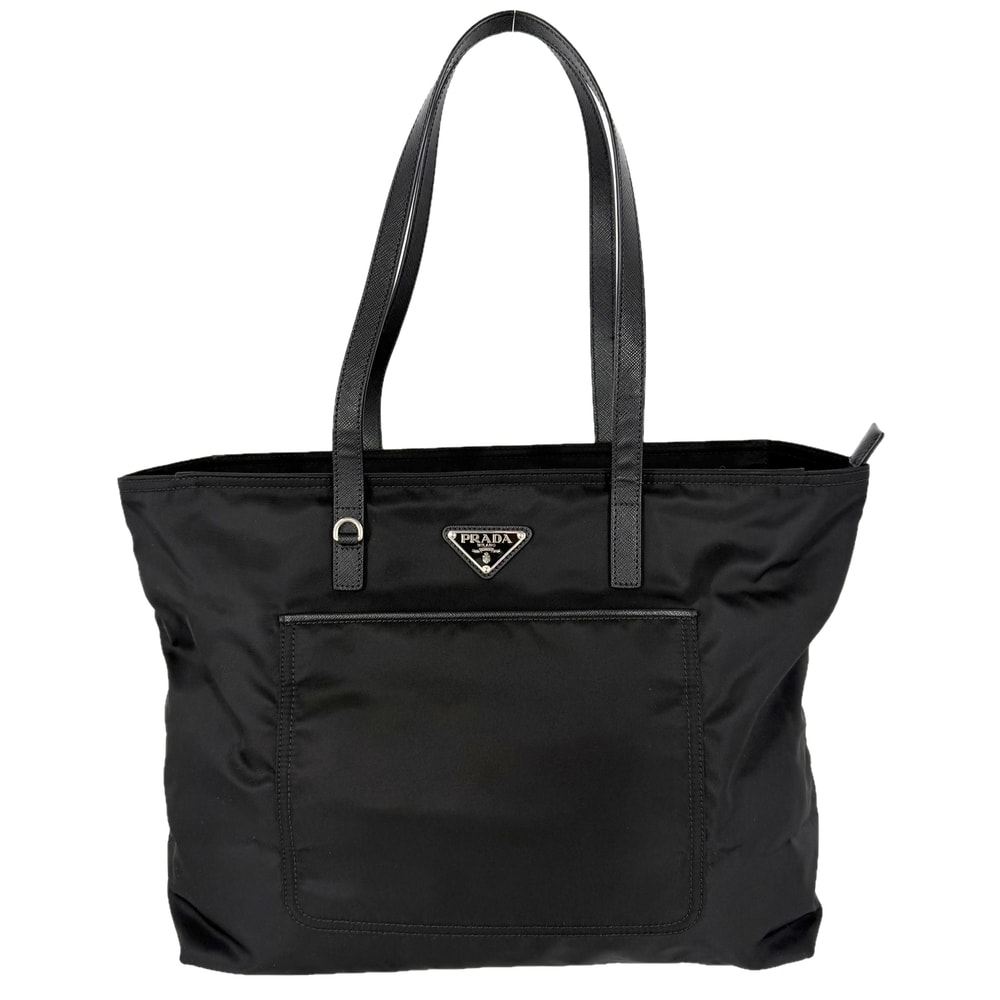 PRADA プラダ トートバッグ トライアングルロゴ 肩掛け 1BG052 ナイロン    ブラック 黒 シルバー金具 レディース【中古品】