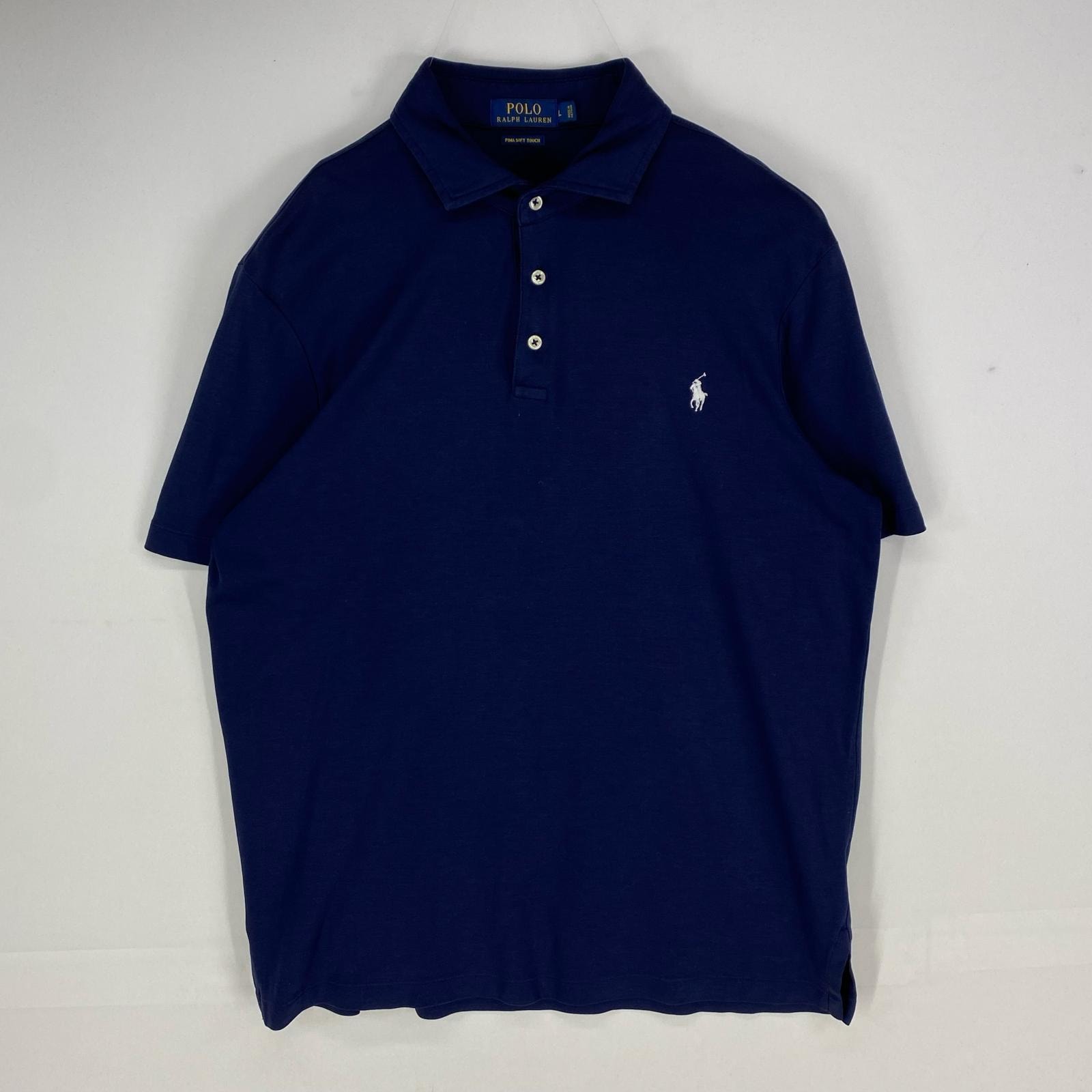 古着 ポロ・ラルフローレン POLO RALPH LAUREN 半袖シャツ ワンポイント 3ボタン ロゴ刺繍 ポロシャツ L  ネイビー系 メンズ