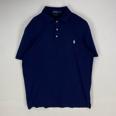 古着 ポロ・ラルフローレン POLO RALPH LAUREN 半袖シャツ ワンポイント 3ボタン ロゴ刺繍 ポロシャツ L ネイビー系 メンズ