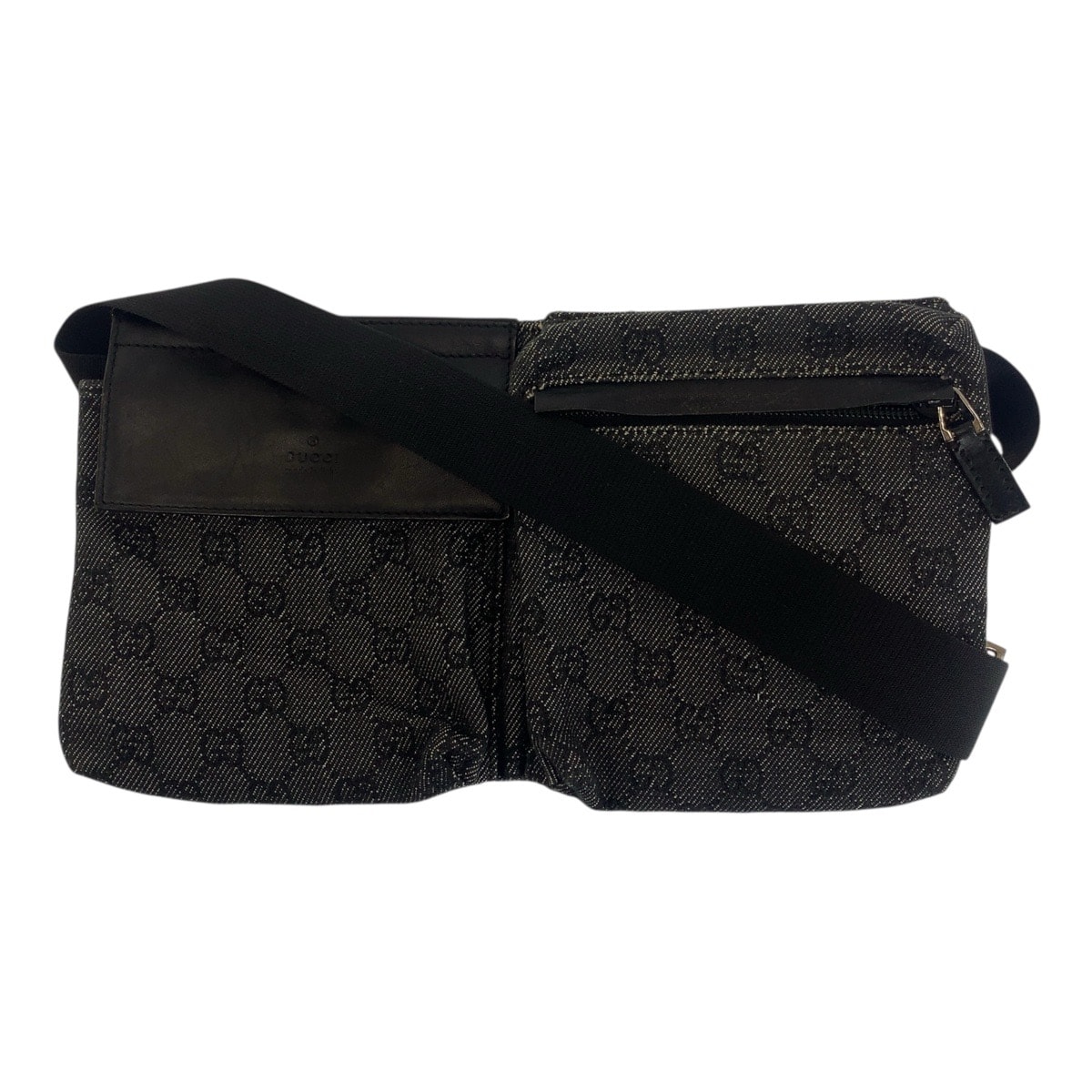 美品 GUCCI グッチ ブラック 黒 シルバー金具 GGキャンバス レザー/ ボディバッグ ウエストバッグ 505768 【中古】