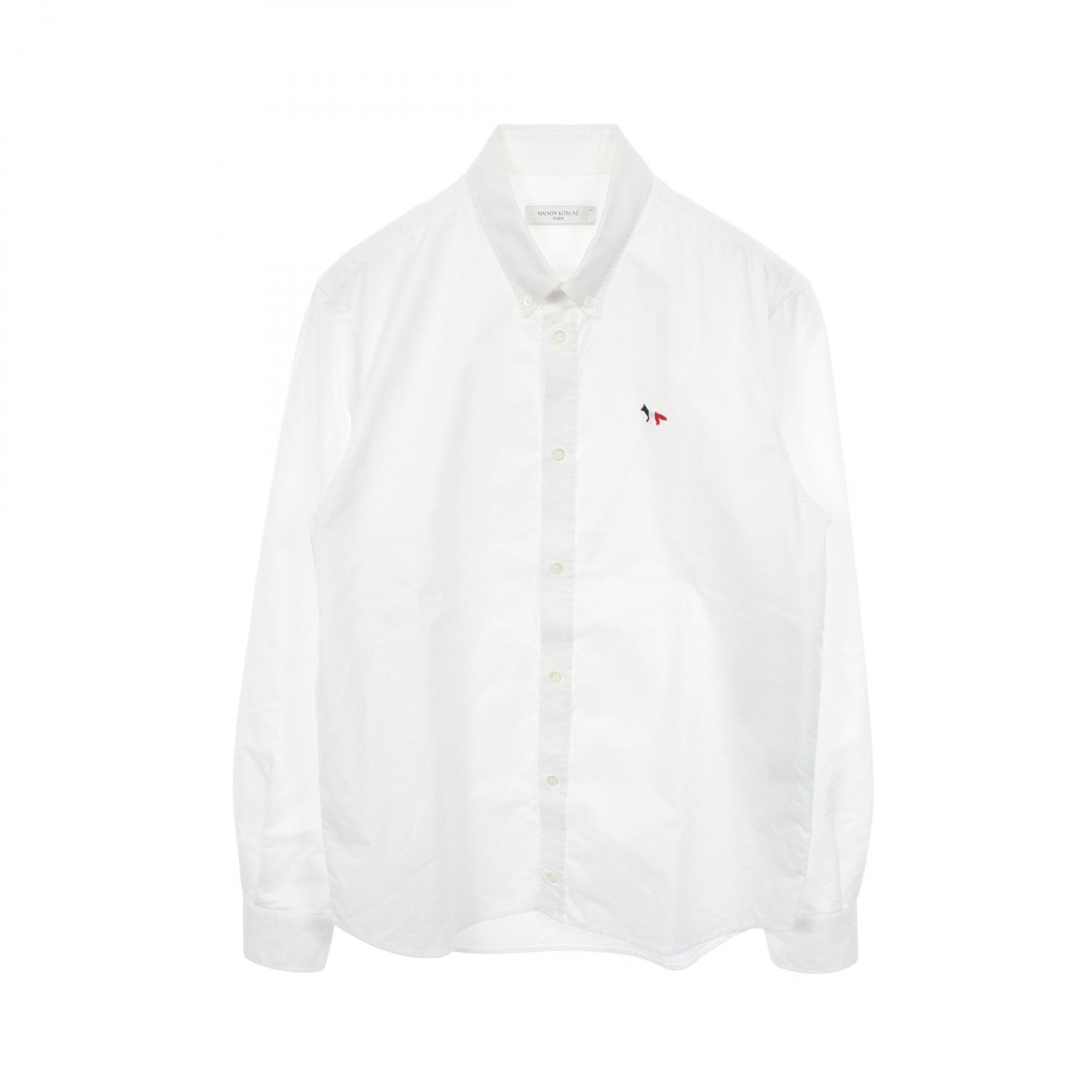 メゾンキツネ MAISON KITSUNE OXFORD TRICOLOR FOX PATCH SHIRT ボタンダウン 衣料品 トップス コットン メンズ ホワイト系 【中古】