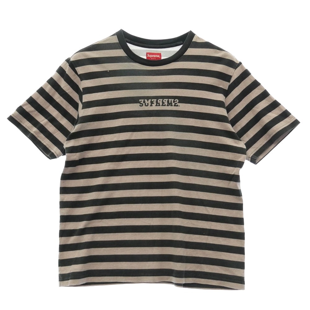 Supreme シュプリーム Tシャツ 22SS Reverse Stripe S/S Top リバースストライプ 半袖 ボーダー ロゴ Tシャツ カットソー ブラック系 ブラウン系 S【中古】