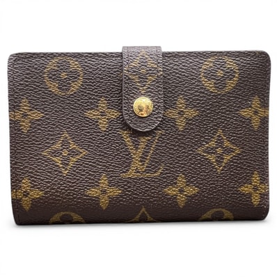 LOUIS VUITTON 極美品 ルイヴィトン ポルトモネ ヴィエノワ 新型 モノグラム 二つ折り財布 M61663 PVC レザー MI0183 ブラウン コンパクトウォレット ミニ財布 がま口 定番 ヴィトン LV Aランク 中古 鑑定済 ヴィトン財布