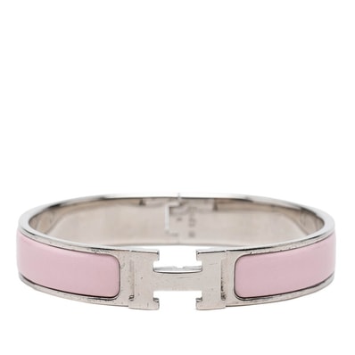 エルメス クリックH TGM エナメルブレスレット バングル ピンク シルバー メタル レディース HERMES 【中古】
