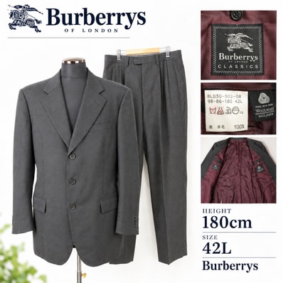 90s Vintage★Burberrys CLASSICS/バーバリー★秋冬スーツ/上下セットアップ【メンズL/股下84cm/黒/black/裏地ボルドー】Jacket/Pants/JAPAN◆BJ194-c