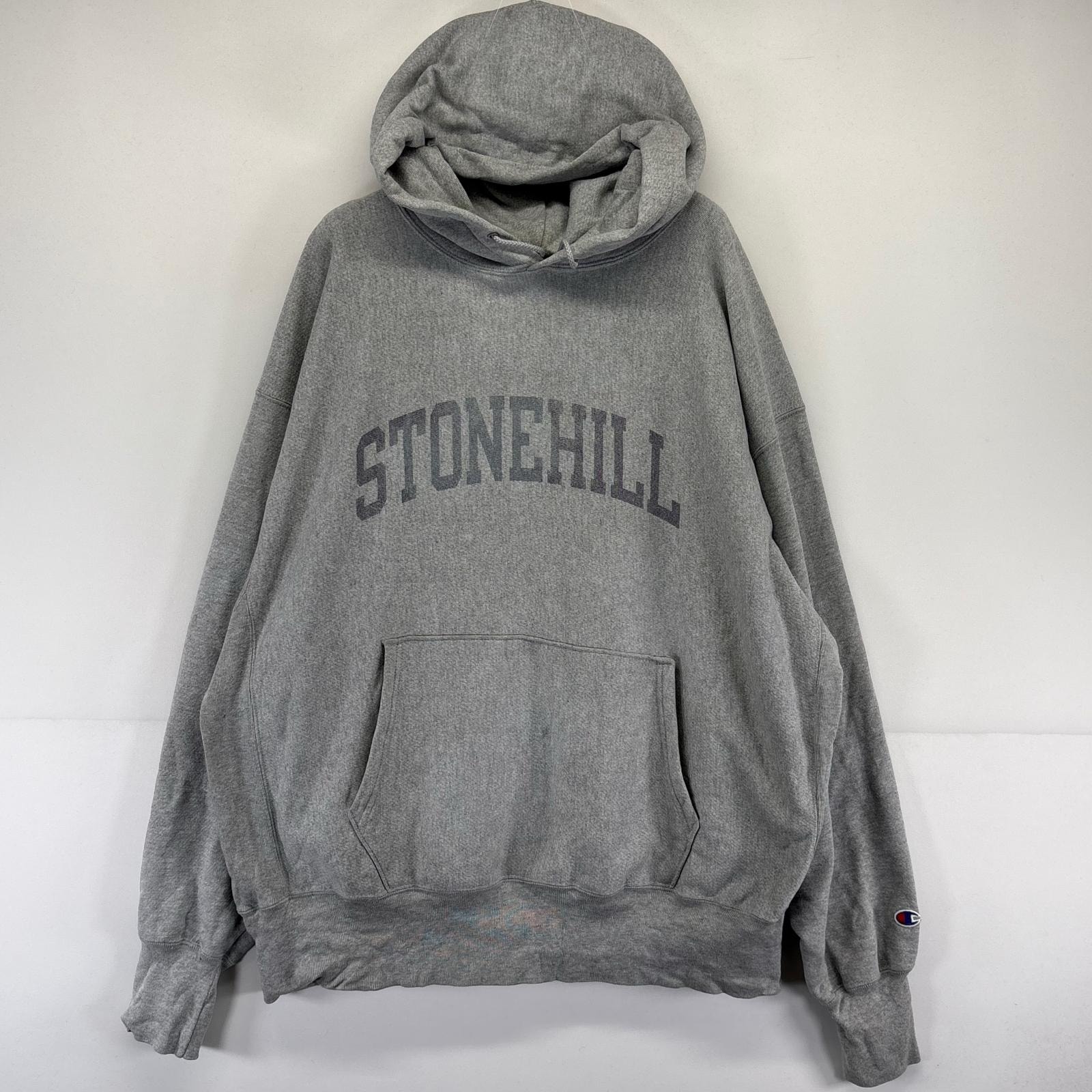 古着 00’s/00年代 チャンピオン Champion パーカー リバースウィーブ 大きいサイズ フーディ スウェット ロゴ 2XL  グレー系 メンズ