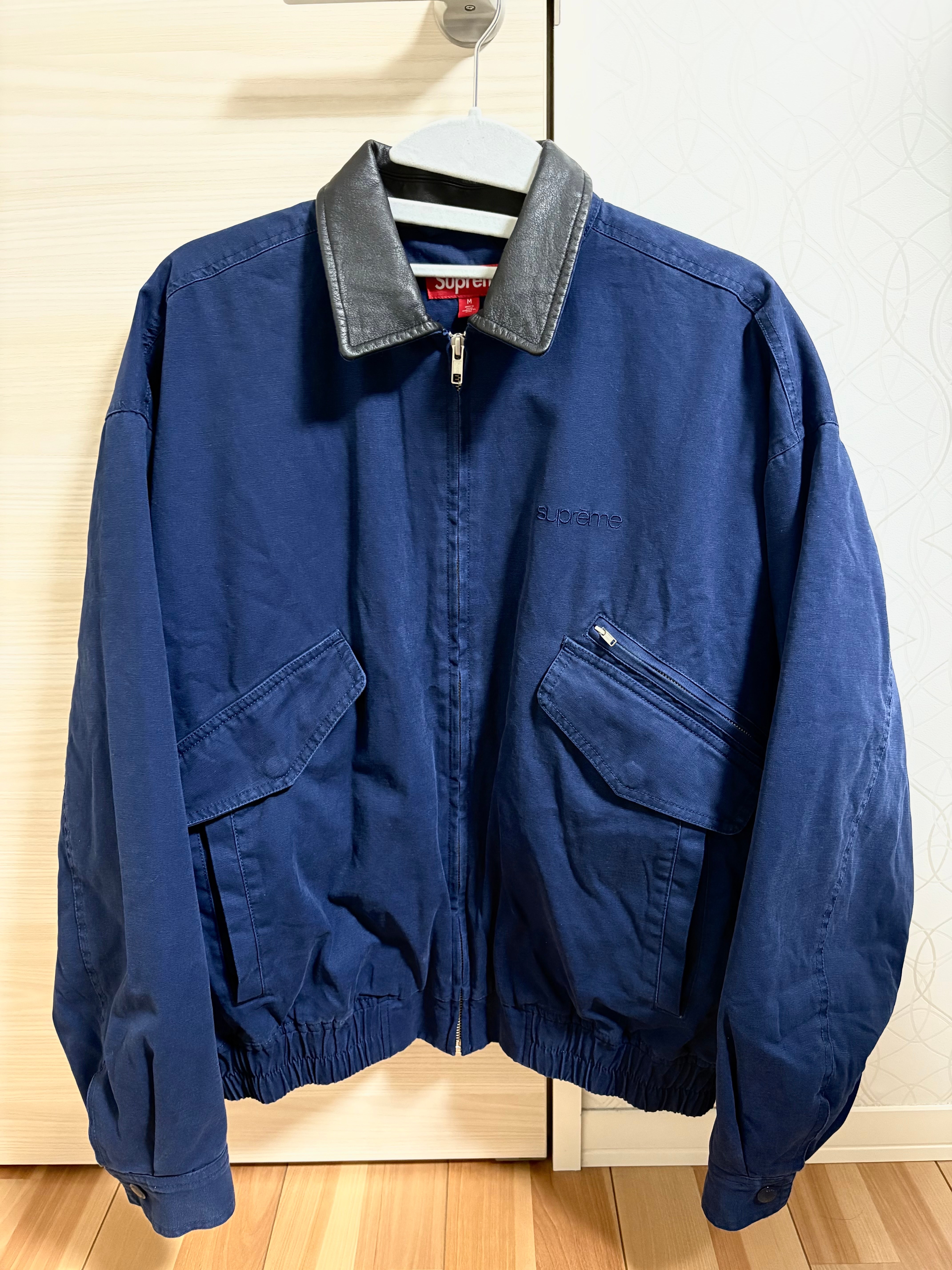 Supreme Leather Collar Utility Jacket "Navy"