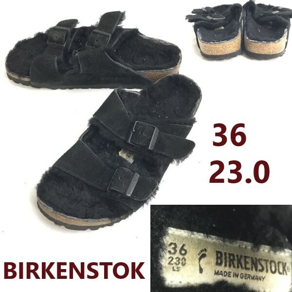 ドイツ製★BIRKENSTOK/ビルケンシュトック★アリゾナ/フラットサンダル【36/size:23.0/black/黒】内側ボア/Shoes/trainers◆UQ-652