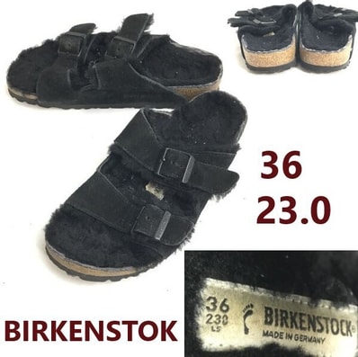 ドイツ製★BIRKENSTOK/ビルケンシュトック★アリゾナ/フラットサンダル【36/size:23.0/black/黒】内側ボア/Shoes/trainers◆UQ-652