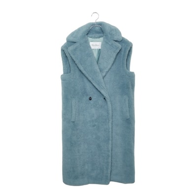 マックスマーラ テディベア ロングベスト ジレ サイズXS ブルー系 アルパカ ウール シルク レディース MAX MARA 【中古】