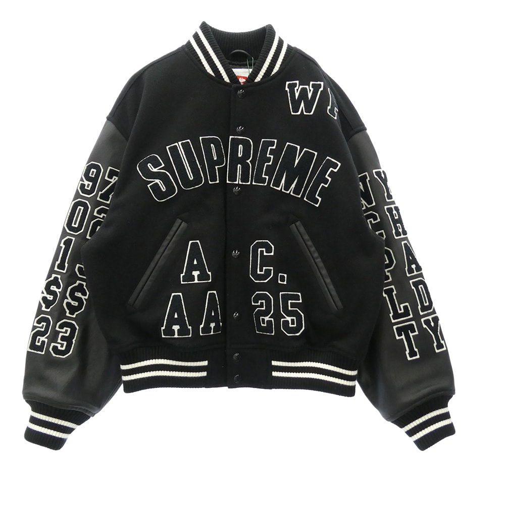 Supreme シュプリーム 25SS Praises Varsity Jacket プレイズ バーシティ ロゴワッペン スタジャン ジャケット ブラック系 S【極上美品】【中古】