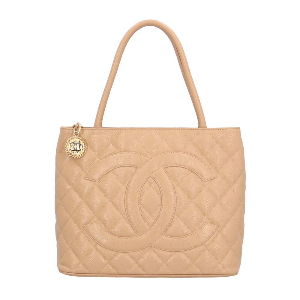 シャネル 復刻トート ココマーク トートバッグ キャビアスキン A01804 ベージュ レディース CHANEL 中古