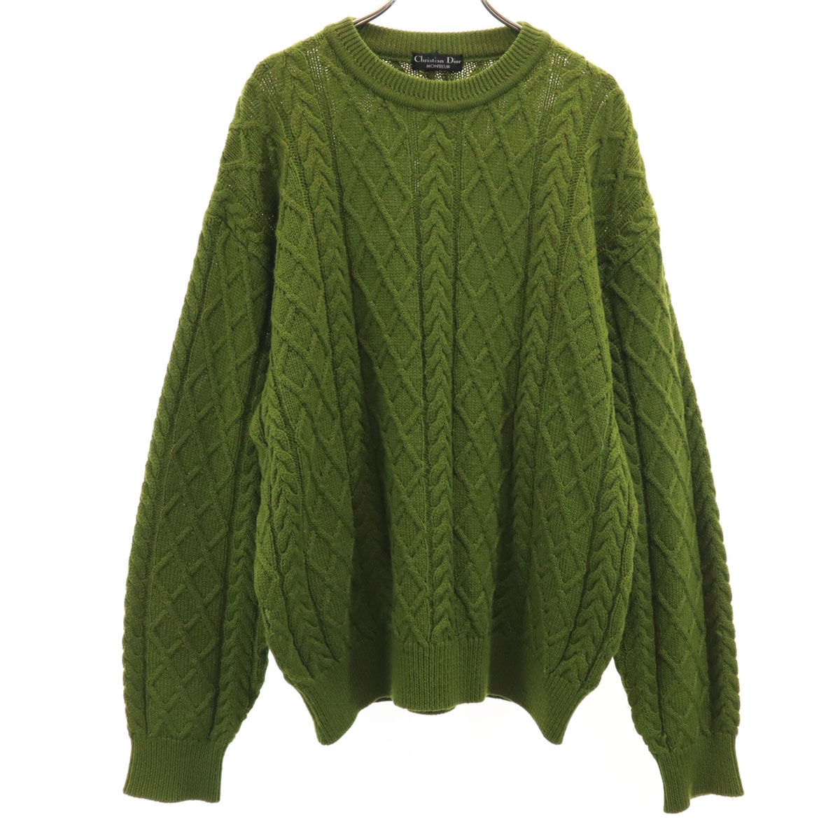 Christian Dior MONSIEUR クリスチャンディオール ムッシュ 90s オールド 長袖 アラン セーター L グリーン ニット