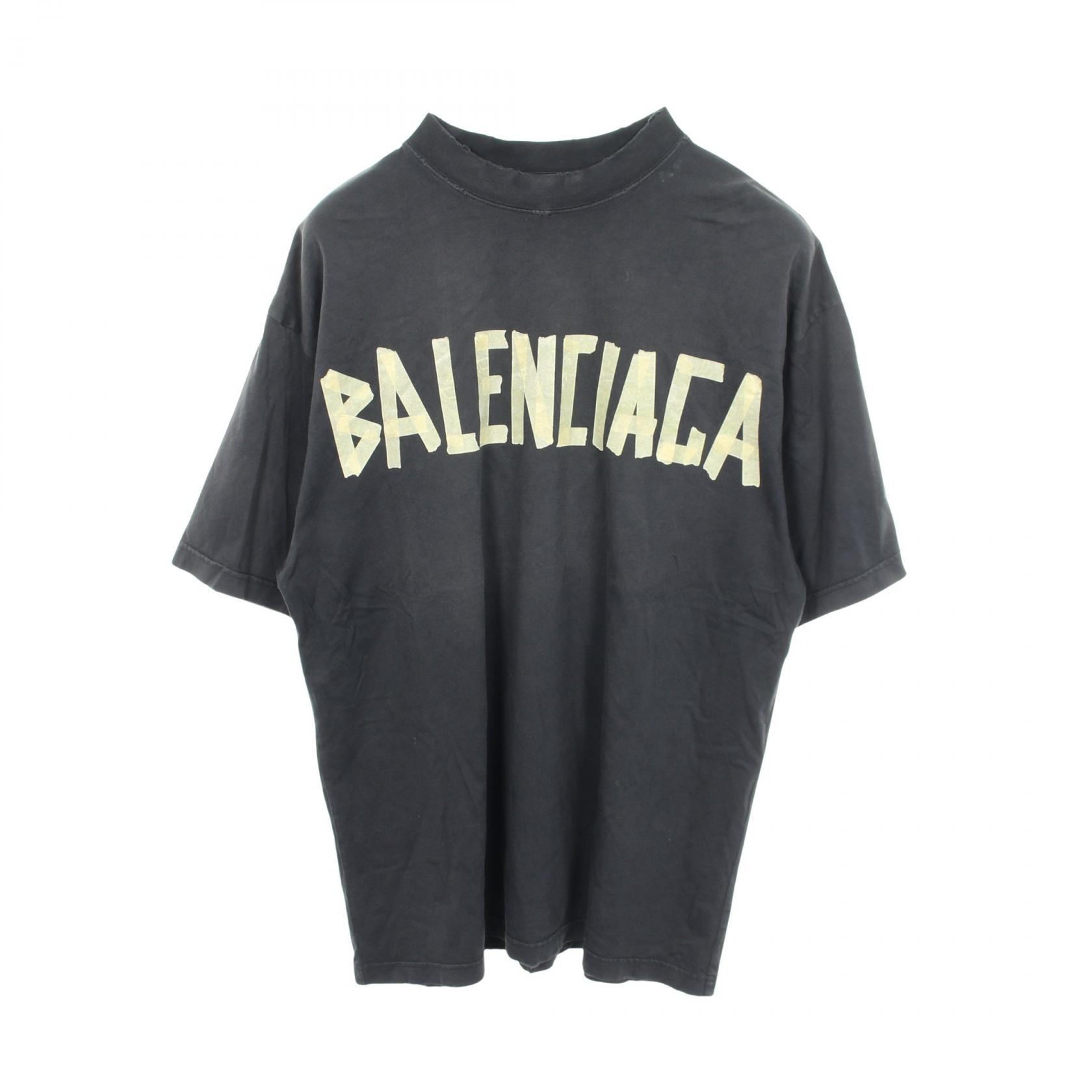 バレンシアガ BALENCIAGA TAPE TYPE ダメージ加工 半袖Tシャツ 衣料品 トップス コットン メンズ レディース グレー系 739784 【中古】